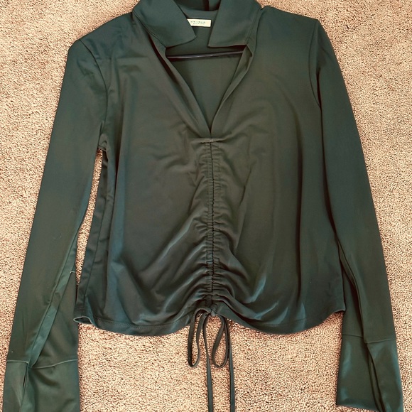 Zara Tops - Zara Dark Green Long Sleeve Ruched Front Top